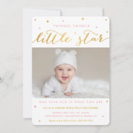 Twinkle Little Star First Birthday Invitation Girl Kaart