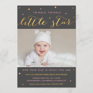 Twinkle Little Star First Birthday Invitation Girl Kaart
