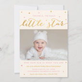 Twinkle Little Star First Birthday Invitation Girl Kaart (Voorkant)