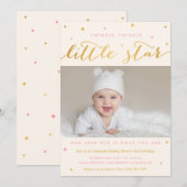 Twinkle Little Star First Birthday Invitation Girl Kaart (Voorkant / Achterkant)