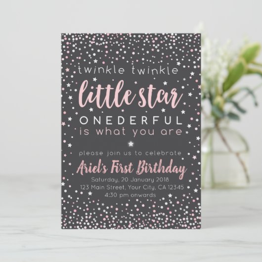 Twinkle Little Star First Birthday Invitation Kaart (Staand voorkant)