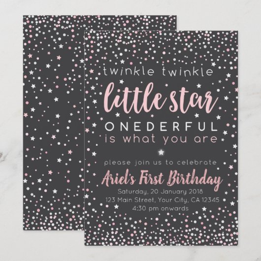 Twinkle Little Star First Birthday Invitation Kaart (Voorkant / Achterkant)