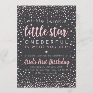 Twinkle Little Star First Birthday Invitation Kaart