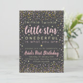 Twinkle Little Star First Birthday Invitation Kaart (Staand voorkant)