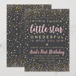 Twinkle Little Star First Birthday Invitation Kaart