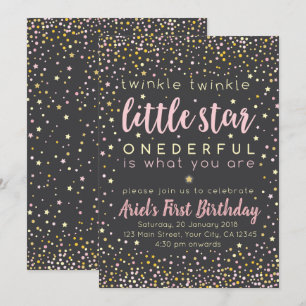 Twinkle Little Star First Birthday Invitation Kaart