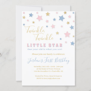 Twinkle Little Star First Birthday Invitation Kaart