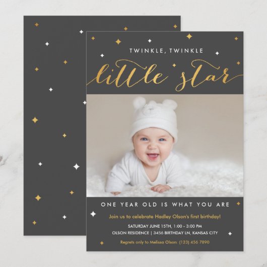 Twinkle Little Star First Birthday Invitations Kaart (Voorkant / Achterkant)
