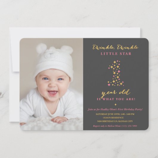 Twinkle Little Star First Birthday Invitations Kaart (Voorkant)