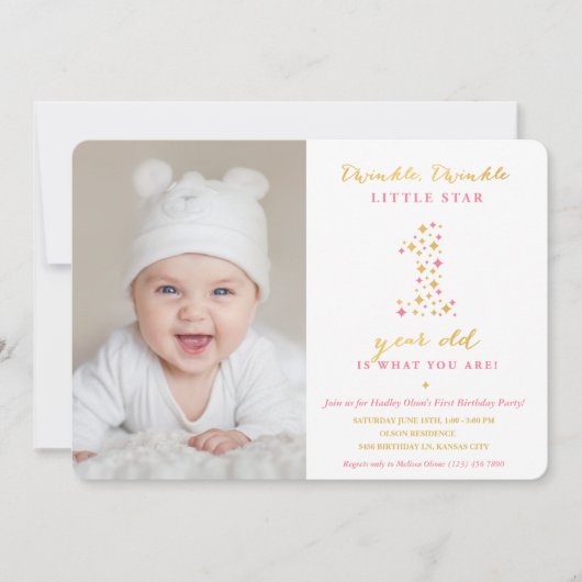 Twinkle Little Star First Birthday Invitations Kaart (Voorkant)