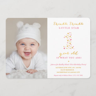Twinkle Little Star First Birthday Invitations Kaart