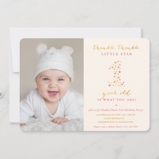 Twinkle Little Star First Birthday Invitations Kaart (Voorkant)