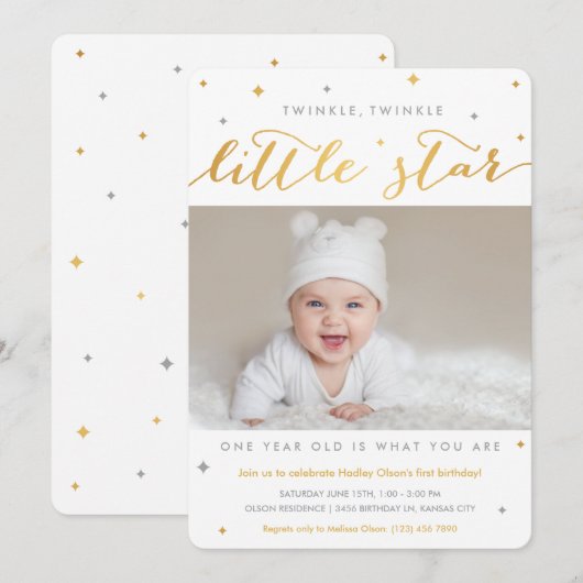 Twinkle Little Star First Birthday Invitations Kaart (Voorkant / Achterkant)