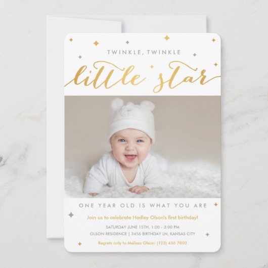 Twinkle Little Star First Birthday Invitations Kaart (Voorkant)