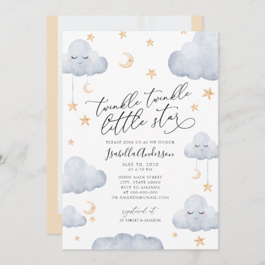 Twinkle Little Star Geel Neutraal Baby shower Kaart (Voorkant / Achterkant)