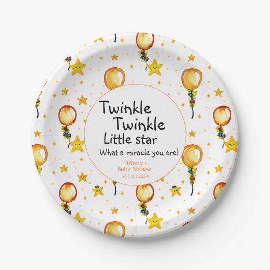 Twinkle Little Star Gender Neutral Baby shower Papieren Bordje (Voorkant)
