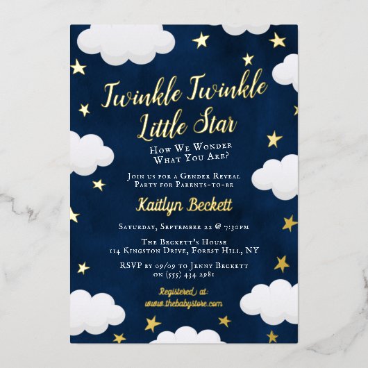 Twinkle Little Star Gender onthaal Real Folie Uitnodiging (Voorkant)