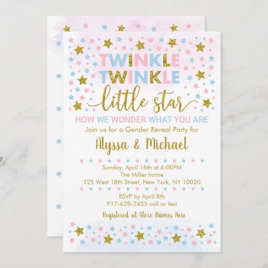 Twinkle Little Star Gender onthulling Kaart (Voorkant / Achterkant)