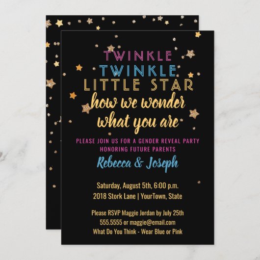 Twinkle Little Star Gender onthulling Party Invita Kaart (Voorkant / Achterkant)
