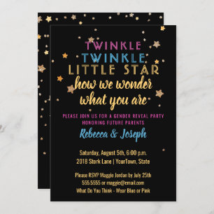 Twinkle Little Star Gender onthulling Party Invita Kaart
