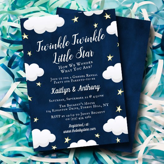 Twinkle Little Star Gender onthulling Party Invita Kaart