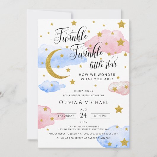 Twinkle Little Star Gender onthulling Party QR Cod Kaart (Voorkant)