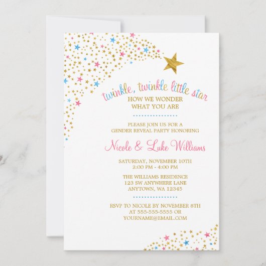 Twinkle Little Star Gender onthult Baby shower Kaart (Voorkant)