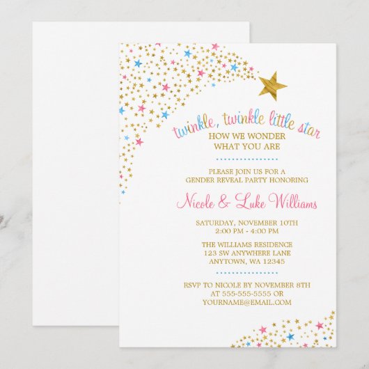 Twinkle Little Star Gender onthult Baby shower Kaart (Voorkant / Achterkant)