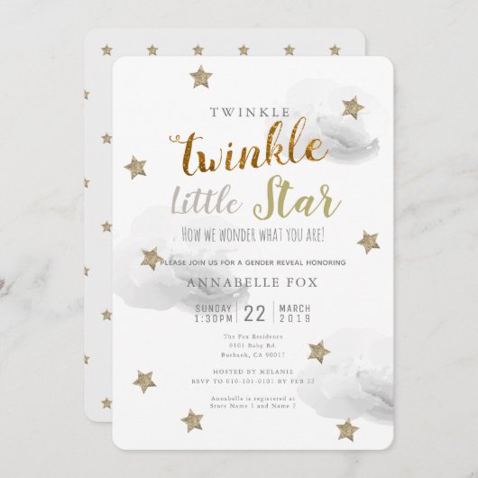 Twinkle Little Star Gender onthult Baby shower Kaart (Voorkant / Achterkant)