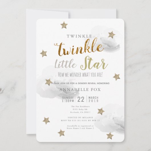 Twinkle Little Star Gender onthult Baby shower Kaart (Voorkant)