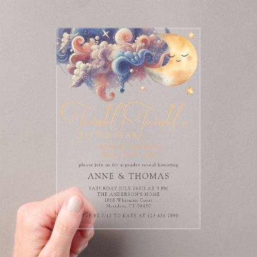 Twinkle Little Star Gender Reveal Custom Party Acryl Uitnodigingen (Insitu (Draagbaar))