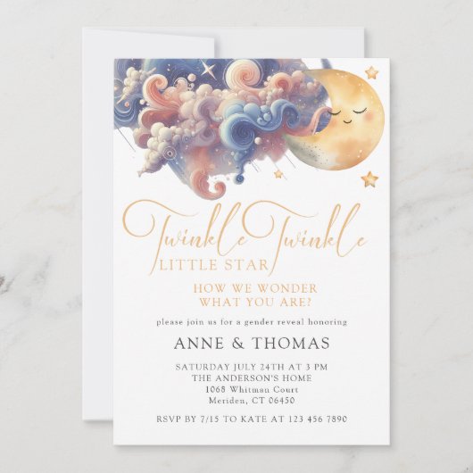 Twinkle Little Star Gender Reveal Custom Party Kaart (Voorkant)