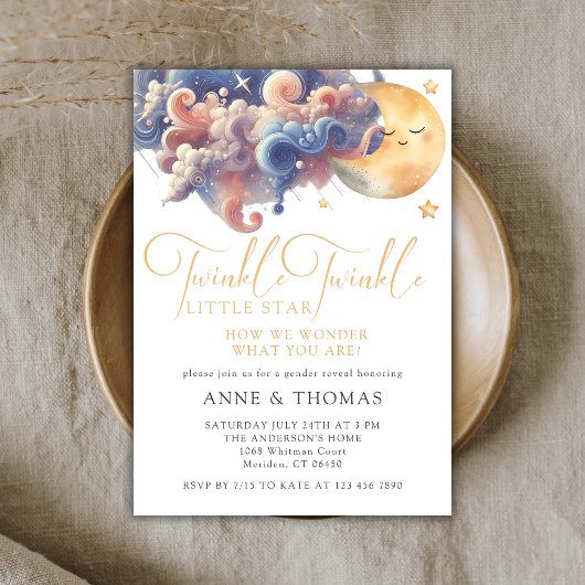 Twinkle Little Star Gender Reveal Custom Party Kaart