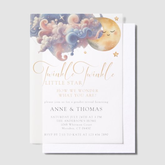 Twinkle Little Star Gender Reveal Custom Party Vellum Uitnodigingen (Offset)