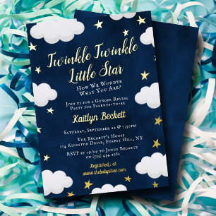 Twinkle Little Star Geslacht Onthulling Feest Echt Folie Uitnodiging