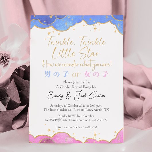 Twinkle Little Star Geslacht Reveal Retro Roze Bla Kaart