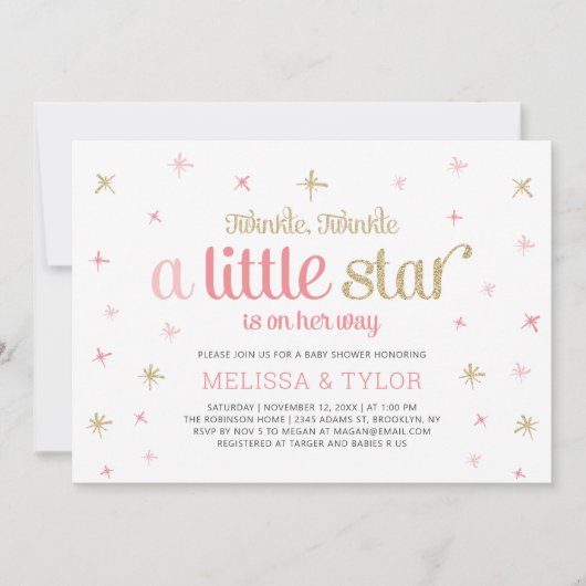 Twinkle Little Star Girl Baby shower, Sprinkle Kaart (Voorkant)