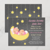 Twinkle Little Star Girl Twins Baby shower Custom Kaart (Voorkant / Achterkant)