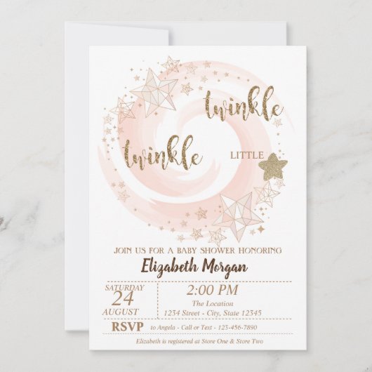 Twinkle Little Star Glitter Baby shower Invitation Kaart (Voorkant)
