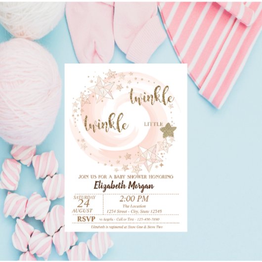 Twinkle Little Star Glitter Baby shower Invitation Kaart