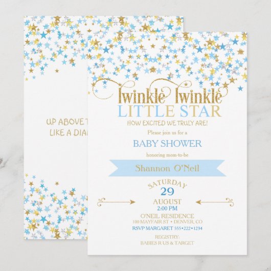 Twinkle Little Star Gold & Baby Blauw Kaart (Voorkant / Achterkant)