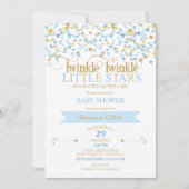Twinkle Little Star Gold & Baby Blue Boy Twins Kaart (Voorkant)