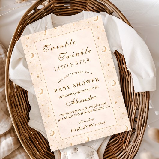 Twinkle Little Star Gold Baby Shower Kaart