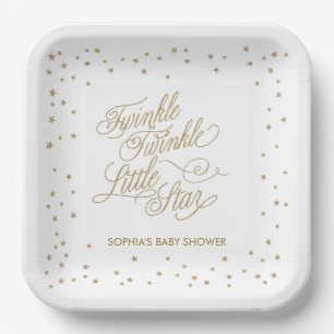 Twinkle Little Star Gold Baby shower Papieren Bordje