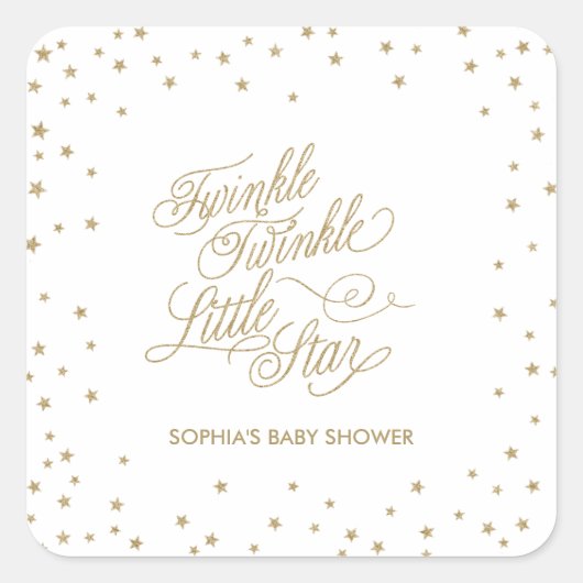 Twinkle Little Star Gold Baby shower Vierkante Sticker (Voorkant)