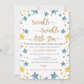 Twinkle Little Star Gold Blue Boy Baby shower Kaart (Voorkant)