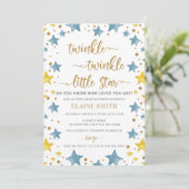 Twinkle Little Star Gold Blue Boy Baby shower Kaart (Staand voorkant)