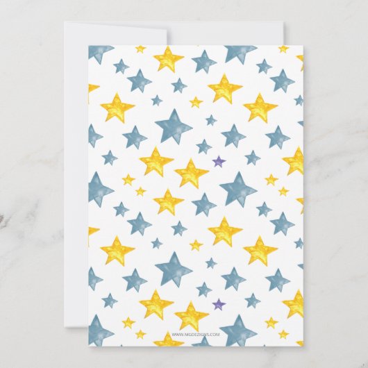 Twinkle Little Star Gold Blue Boy Baby shower Kaart (Achterkant)