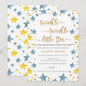 Twinkle Little Star Gold Blue Boy Baby shower Kaart (Voorkant / Achterkant)