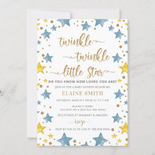 Twinkle Little Star Gold Blue Boy Baby shower Kaart